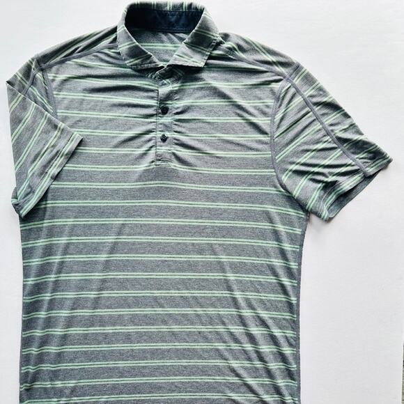 Lululemon Evolution Polo Stripe Grey Green Size XL Short Sleeve Work Travel - Picture 1 of 6